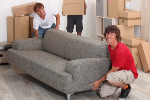 Packed household boxes ready for a move within France